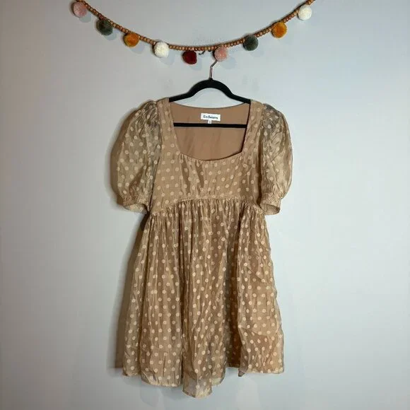 En Saison Tan Polkadot Desiree Organza Mini Dress - Picture 2 of 6